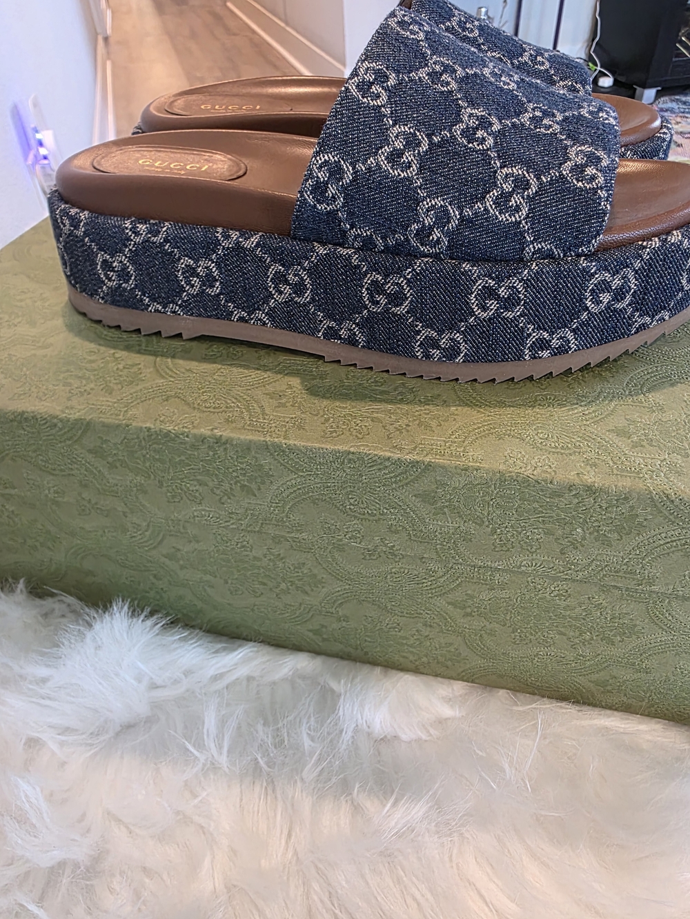 Gucci Denim GG Platform Slide Sandals - Indigo - Picture 6 of 13